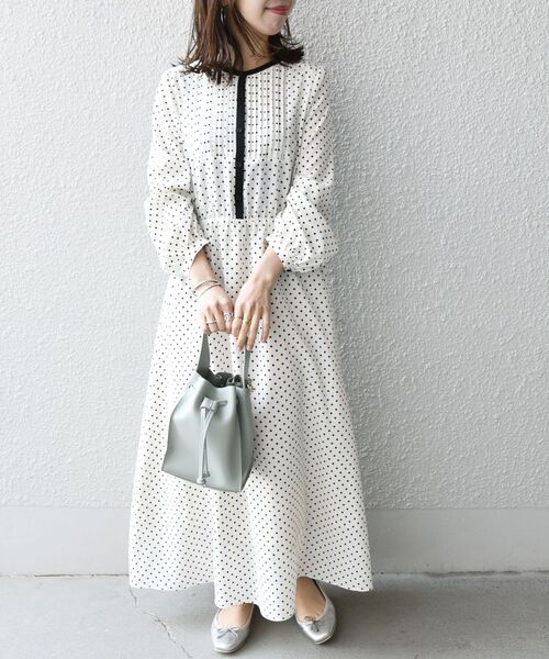 レビュー高評価 Ships Any ウォッシャブル ドット バンドカラー ロング ワンピース ワンピース Ships Any シップス エニィ のファッション 上品格安saleスタート Arenatheatre Net
