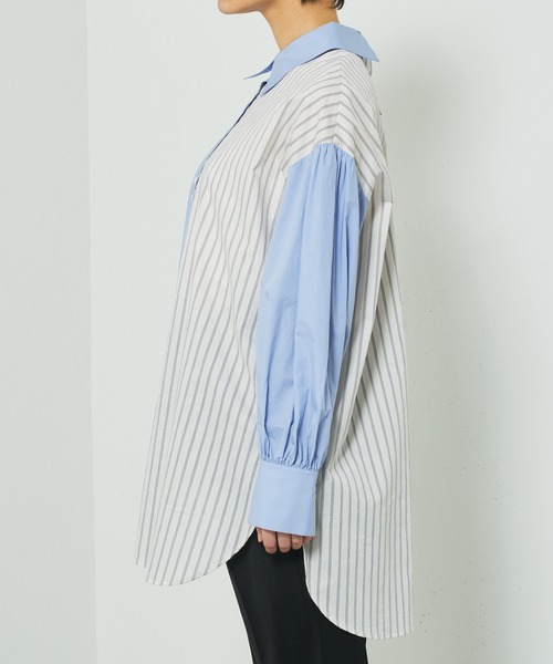 Lui's（ルイス）の「ストライプドッキングオーバーシャツ（シャツ/ブラウス・レディース・サックスブルー/ホワイト・FREE）」の7枚目の写真