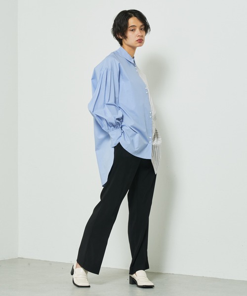 Lui's（ルイス）の「ストライプドッキングオーバーシャツ（シャツ/ブラウス・レディース・サックスブルー/ホワイト・FREE）」の3枚目の写真