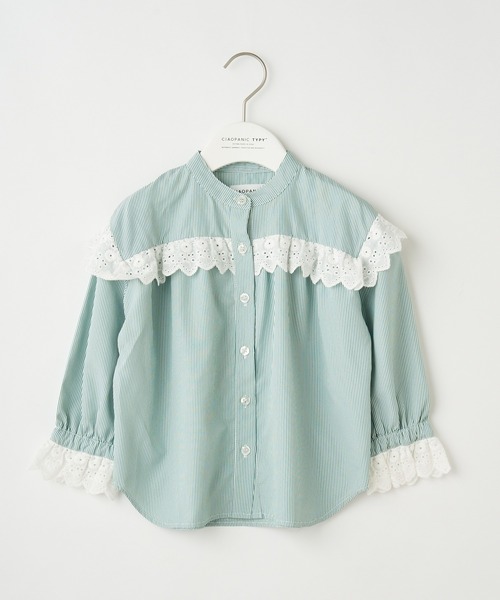 CIAOPANIC TYPY(チャオパニックティピー)の「【KIDS】レースドッキングストライプブラウス(シャツ/ブラウス・キッズ・サックスブルー/グリーン・SMALL/MEDIUM/LARGE/X-LARGE/XX-LARGE)」の7枚目の写真