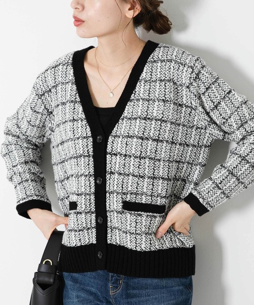 URBAN RESEARCH Sonny Label（アーバンリサーチサニーレーベル）の「『WEB限定』ツイードニットカーディガン（カーディガン/ボレロ・レディース・グリーン/ブラック/ベージュ・FREE）」の2枚目の写真