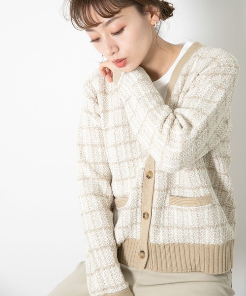 URBAN RESEARCH Sonny Label（アーバンリサーチサニーレーベル）の「『WEB限定』ツイードニットカーディガン（カーディガン/ボレロ・レディース・グリーン/ブラック/ベージュ・FREE）」の10枚目の写真