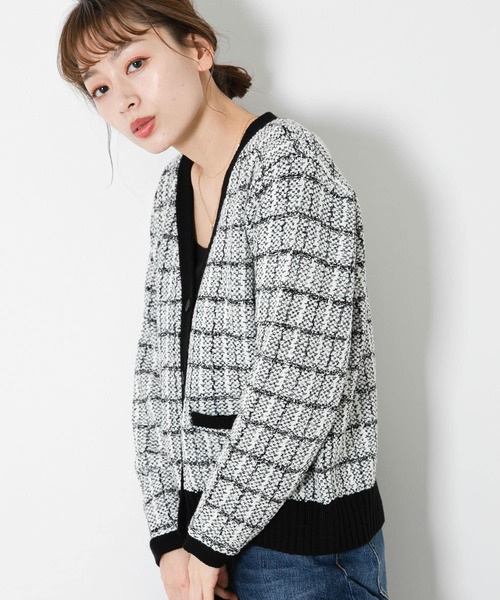 URBAN RESEARCH Sonny Label（アーバンリサーチサニーレーベル）の「『WEB限定』ツイードニットカーディガン（カーディガン/ボレロ・レディース・グリーン/ブラック/ベージュ・FREE）」の4枚目の写真