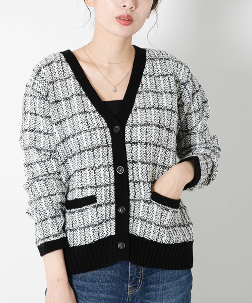 URBAN RESEARCH Sonny Label（アーバンリサーチサニーレーベル）の「『WEB限定』ツイードニットカーディガン（カーディガン/ボレロ・レディース・グリーン/ブラック/ベージュ・FREE）」の5枚目の写真