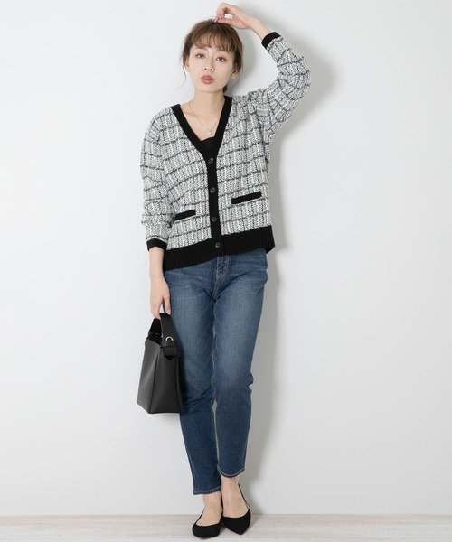 URBAN RESEARCH Sonny Label（アーバンリサーチサニーレーベル）の「『WEB限定』ツイードニットカーディガン（カーディガン/ボレロ・レディース・グリーン/ブラック/ベージュ・FREE）」の8枚目の写真