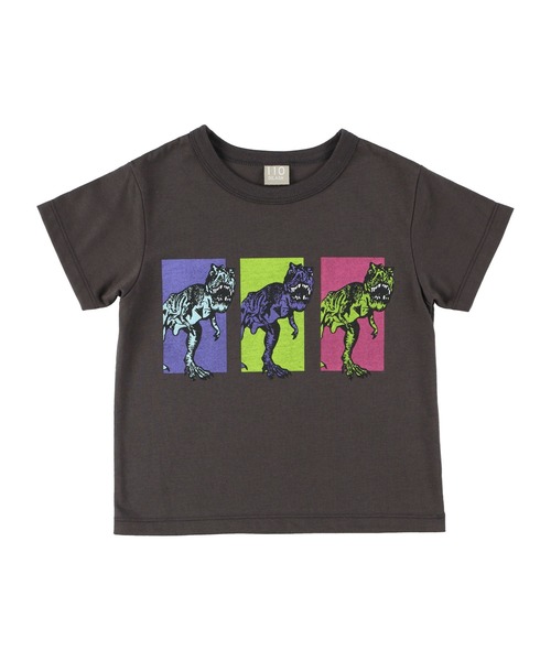 DILASH（ディラッシュ）の「接触冷感恐竜プリントTシャツ（Tシャツ/カットソー・キッズ・アイボリー/チャコール・90/100/110/120/80/130/140）」の2枚目の写真