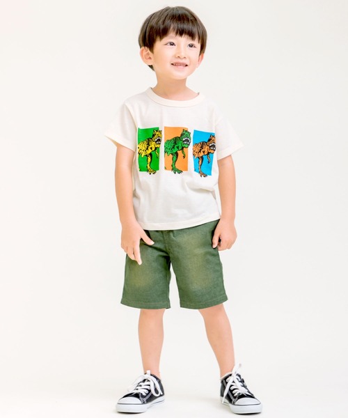DILASH（ディラッシュ）の「接触冷感恐竜プリントTシャツ（Tシャツ/カットソー・キッズ・アイボリー/チャコール・90/100/110/120/80/130/140）」の8枚目の写真