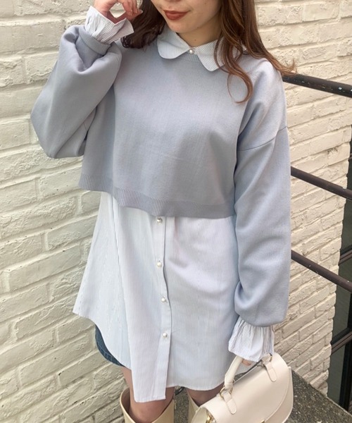 OLIVE des OLIVE（オリーブデオリーブ）の「【WEB限定】ニット×チュニックシャツset（Tシャツ/カットソー・レディース・ライトグレー/オフホワイト/ピンク・FREE）」の2枚目の写真