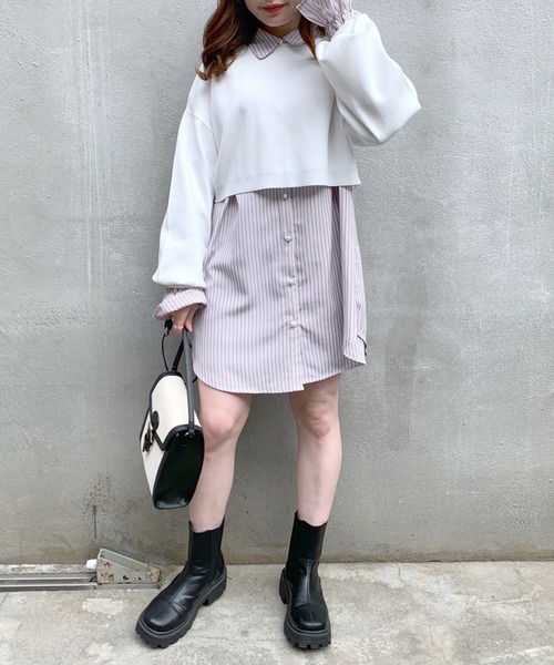 OLIVE des OLIVE（オリーブデオリーブ）の「【WEB限定】ニット×チュニックシャツset（Tシャツ/カットソー・レディース・ライトグレー/オフホワイト/ピンク・FREE）」の4枚目の写真