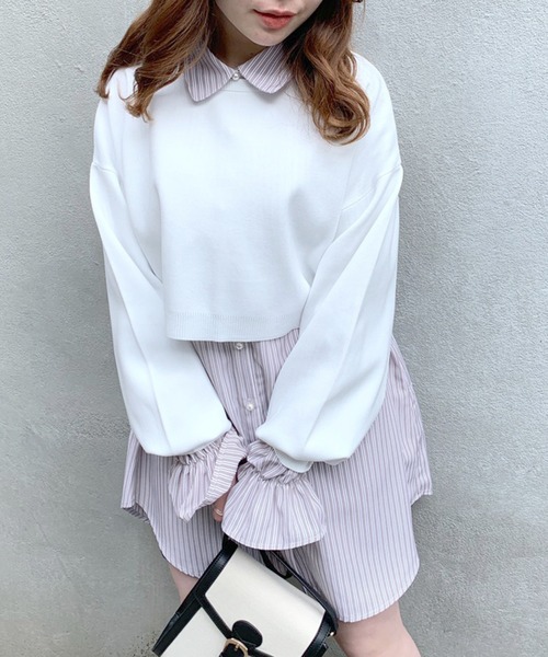 OLIVE des OLIVE（オリーブデオリーブ）の「【WEB限定】ニット×チュニックシャツset（Tシャツ/カットソー・レディース・ライトグレー/オフホワイト/ピンク・FREE）」の7枚目の写真