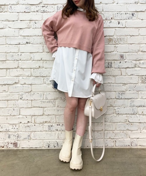 OLIVE des OLIVE（オリーブデオリーブ）の「【WEB限定】ニット×チュニックシャツset（Tシャツ/カットソー・レディース・ライトグレー/オフホワイト/ピンク・FREE）」の12枚目の写真