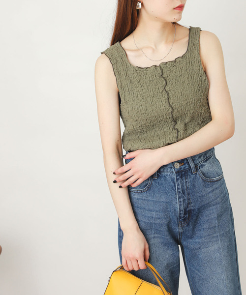 SENSE OF PLACE by URBAN RESEARCH（センスオブプレイスバイアーバンリサーチ）の「メロースクエアネックタンクトップ（タンクトップ・レディース・ブラック/カーキ/オレンジ/アイボリー/グリーン・ONE）」の4枚目の写真