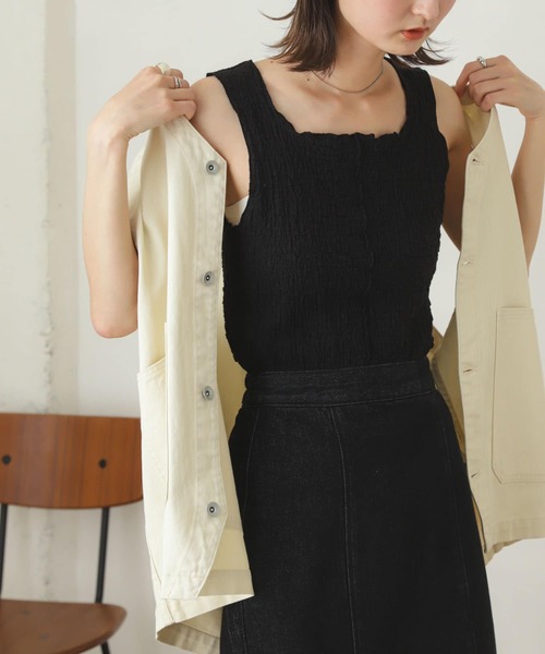 SENSE OF PLACE by URBAN RESEARCH（センスオブプレイスバイアーバンリサーチ）の「メロースクエアネックタンクトップ（タンクトップ・レディース・ブラック/カーキ/オレンジ/アイボリー/グリーン・ONE）」の3枚目の写真