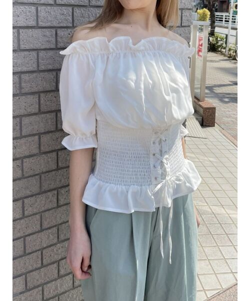 EMODA(エモダ)の「マークウエストコルセットトップ(シャツ/ブラウス・レディース・ホワイト/ブラック/その他/ブルー・FREE)」の6枚目の写真