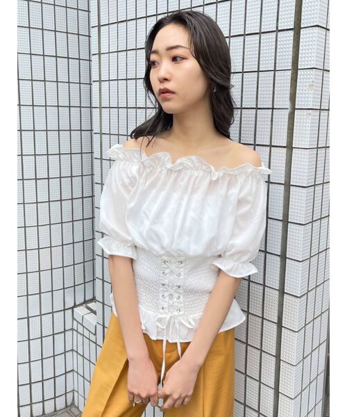 EMODA(エモダ)の「マークウエストコルセットトップ(シャツ/ブラウス・レディース・ホワイト/ブラック/その他/ブルー・FREE)」の5枚目の写真