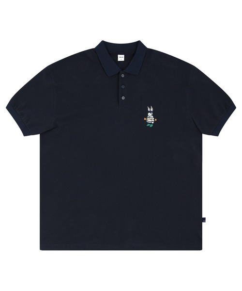 87mm(87mm)の「【87MM / Mmlg】MELGE PIQUE SHIRT / パルチムエムエム Mmlg ラビット ワンポイントロゴ ポロシャツ(ポロシャツ・レディース・ホワイト/ネイビー・SMALL/MEDIUM/LARGE)」の1枚目の写真