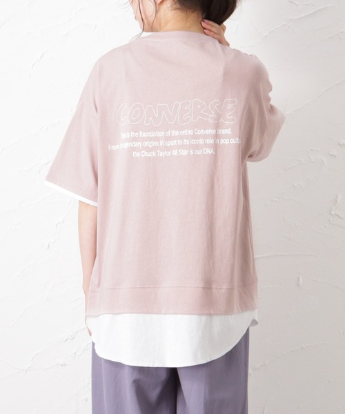 CONVERSE（コンバース）の「CONVERSE コンバース フェイクレイヤード半袖Tシャツ（Tシャツ/カットソー・レディース・サックスブルー/ピンク/オートミール/チャコール・M/L）」の4枚目の写真