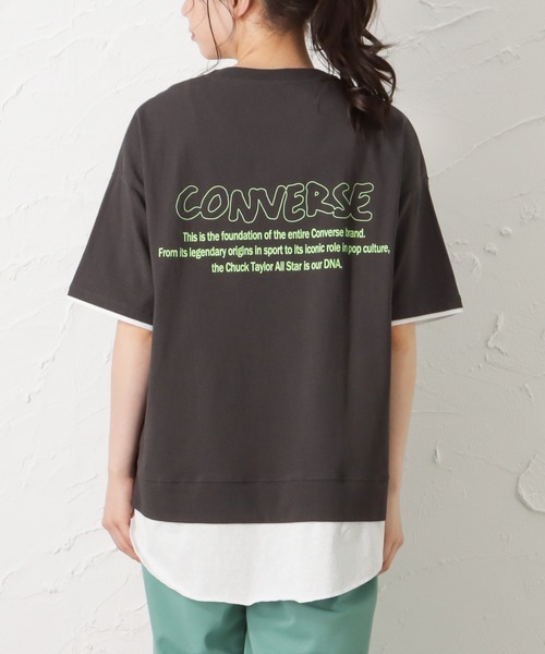 CONVERSE（コンバース）の「CONVERSE コンバース フェイクレイヤード半袖Tシャツ（Tシャツ/カットソー・レディース・サックスブルー/ピンク/オートミール/チャコール・M/L）」の2枚目の写真