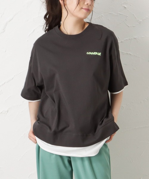 CONVERSE（コンバース）の「CONVERSE コンバース フェイクレイヤード半袖Tシャツ（Tシャツ/カットソー・レディース・サックスブルー/ピンク/オートミール/チャコール・M/L）」の9枚目の写真