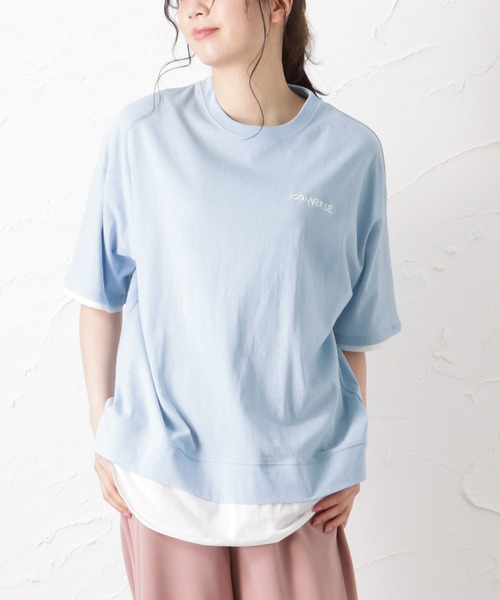 CONVERSE（コンバース）の「CONVERSE コンバース フェイクレイヤード半袖Tシャツ（Tシャツ/カットソー・レディース・サックスブルー/ピンク/オートミール/チャコール・M/L）」の12枚目の写真