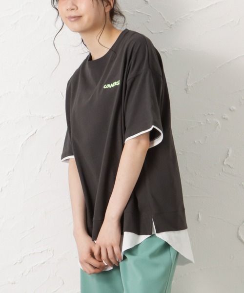 CONVERSE（コンバース）の「CONVERSE コンバース フェイクレイヤード半袖Tシャツ（Tシャツ/カットソー・レディース・サックスブルー/ピンク/オートミール/チャコール・M/L）」の13枚目の写真