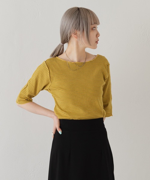 Kastane（カスタネ）の「テレコボーダー5分袖Tee（Tシャツ/カットソー・レディース・イエロー/ピンク/ブラック/オフホワイト・FREE）」の20枚目の写真