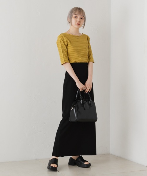 Kastane（カスタネ）の「テレコボーダー5分袖Tee（Tシャツ/カットソー・レディース・イエロー/ピンク/ブラック/オフホワイト・FREE）」の11枚目の写真