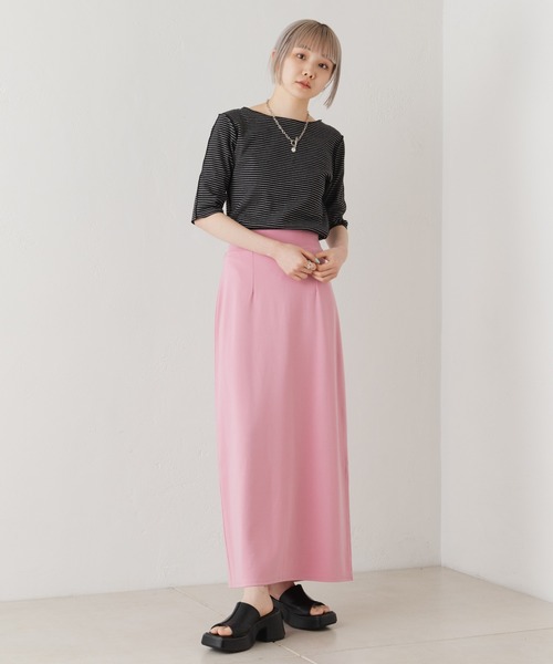 Kastane（カスタネ）の「テレコボーダー5分袖Tee（Tシャツ/カットソー・レディース・イエロー/ピンク/ブラック/オフホワイト・FREE）」の15枚目の写真