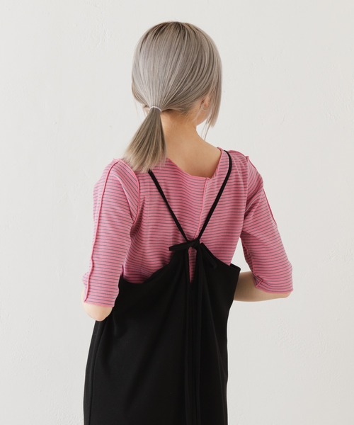 Kastane（カスタネ）の「テレコボーダー5分袖Tee（Tシャツ/カットソー・レディース・イエロー/ピンク/ブラック/オフホワイト・FREE）」の17枚目の写真