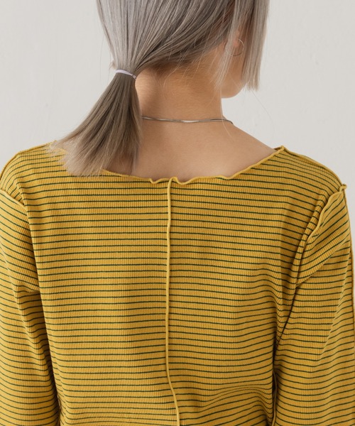 Kastane（カスタネ）の「テレコボーダー5分袖Tee（Tシャツ/カットソー・レディース・イエロー/ピンク/ブラック/オフホワイト・FREE）」の7枚目の写真