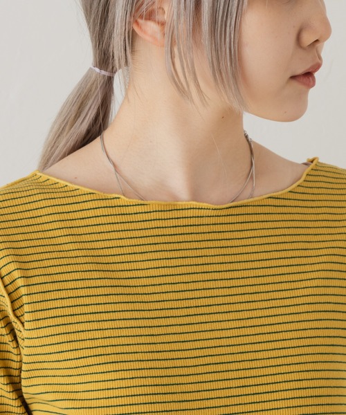 Kastane（カスタネ）の「テレコボーダー5分袖Tee（Tシャツ/カットソー・レディース・イエロー/ピンク/ブラック/オフホワイト・FREE）」の21枚目の写真