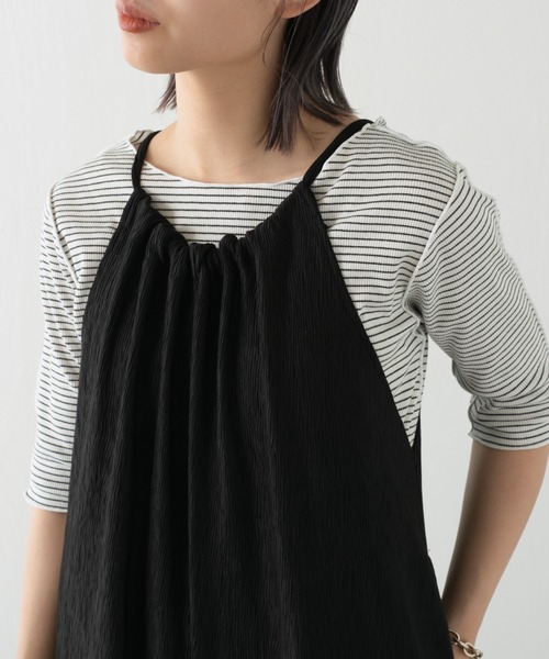 Kastane（カスタネ）の「テレコボーダー5分袖Tee（Tシャツ/カットソー・レディース・イエロー/ピンク/ブラック/オフホワイト・FREE）」の5枚目の写真