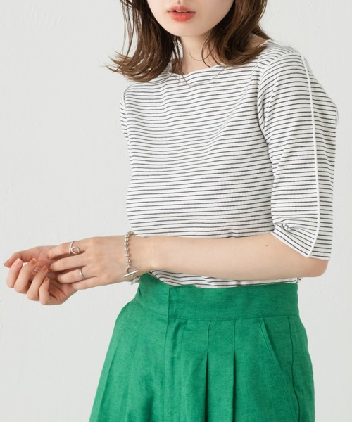 Kastane（カスタネ）の「テレコボーダー5分袖Tee（Tシャツ/カットソー・レディース・イエロー/ピンク/ブラック/オフホワイト・FREE）」の18枚目の写真