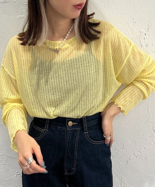 apres jour mignon（アプレジュールミニョン）の「シアールーズトップス【ZOZOTOWN限定アイテム】（Tシャツ/カットソー・レディース・ブラック/パープル/オフホワイト/ピンク/イエロー/ブルー/グリーン・X-LARGE/フリー）」の7枚目の写真