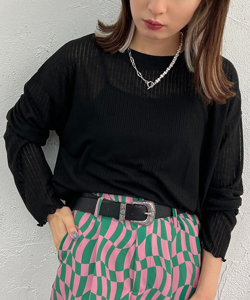 apres jour mignon（アプレジュールミニョン）の「シアールーズトップス【ZOZOTOWN限定アイテム】（Tシャツ/カットソー・レディース・ブラック/パープル/オフホワイト/ピンク/イエロー/ブルー/グリーン・X-LARGE/フリー）」の3枚目の写真