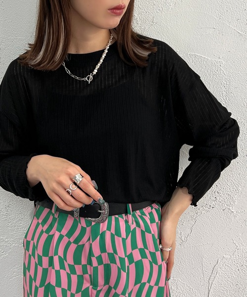 apres jour mignon（アプレジュールミニョン）の「シアールーズトップス【ZOZOTOWN限定アイテム】（Tシャツ/カットソー・レディース・ブラック/パープル/オフホワイト/ピンク/イエロー/ブルー/グリーン・X-LARGE/フリー）」の18枚目の写真