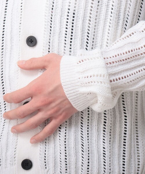 tk.TAKEO KIKUCHI（ティーケータケオキクチ）の「◆スカシアミ ニットカーディガン（カーディガン/ボレロ・メンズ・ホワイト/ブラック/グリーン・02/03）」の5枚目の写真