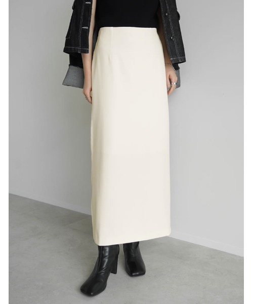 Re:EDIT（リエディ）の「[累計販売枚数1.5万枚突破][入卒式 セレモニー][新色追加][低身長/高身長サイズ有][洗濯機で洗える]カットツイル切り替えナロースカート（スカート・レディース・モカ/アイボリー/ダークブラウン/オレンジ/パープル/ブラック/ライトピンク/ネイビー/オフホワイト/チャコールグレー・MEDIUM/LARGE/SHORT/TALL）」の2枚目の写真