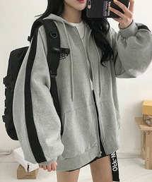 ワンポイントロゴ 配色ラインパーカー