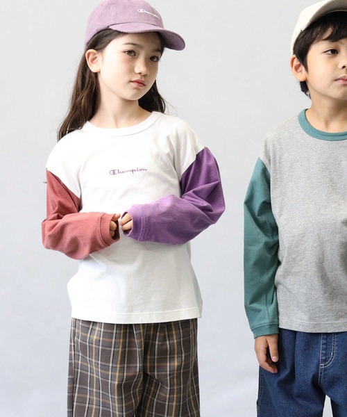 Champion（チャンピオン）の「【Champion】袖配色ロンＴ（Tシャツ/カットソー・キッズ・グレー/ホワイト・140/105/130/120）」の19枚目の写真