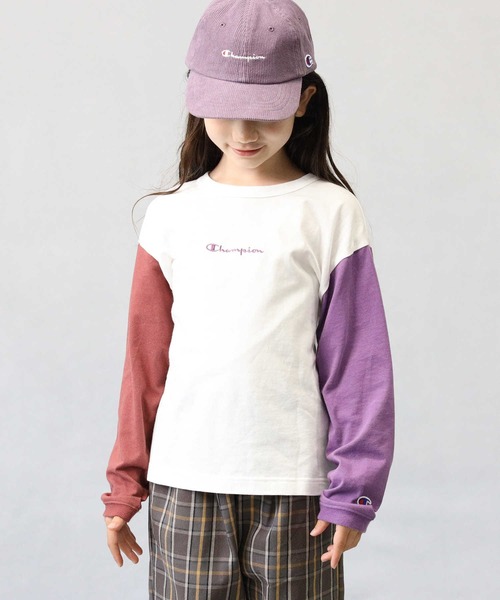 Champion（チャンピオン）の「【Champion】袖配色ロンＴ（Tシャツ/カットソー・キッズ・グレー/ホワイト・140/105/130/120）」の16枚目の写真
