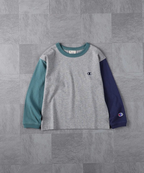 Champion（チャンピオン）の「【Champion】袖配色ロンＴ（Tシャツ/カットソー・キッズ・グレー/ホワイト・140/105/130/120）」の5枚目の写真