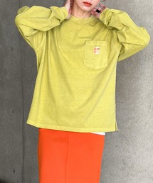 Java | 《JaVaジャバ コラボ》古着風ストリートMIXコーデに。綿100％ピグメント加工ポケット付きロングTee(Tシャツ/カットソー)