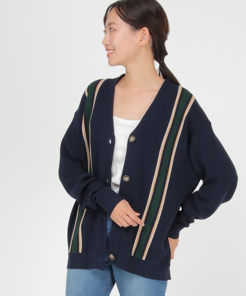 LBC（エルビーシー）の「配色ラインVネックカーディガン（カーディガン/ボレロ・レディース・ネイビー/ベージュ・M）」の4枚目の写真