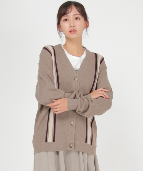 LBC（エルビーシー）の「配色ラインVネックカーディガン（カーディガン/ボレロ・レディース・ネイビー/ベージュ・M）」の5枚目の写真