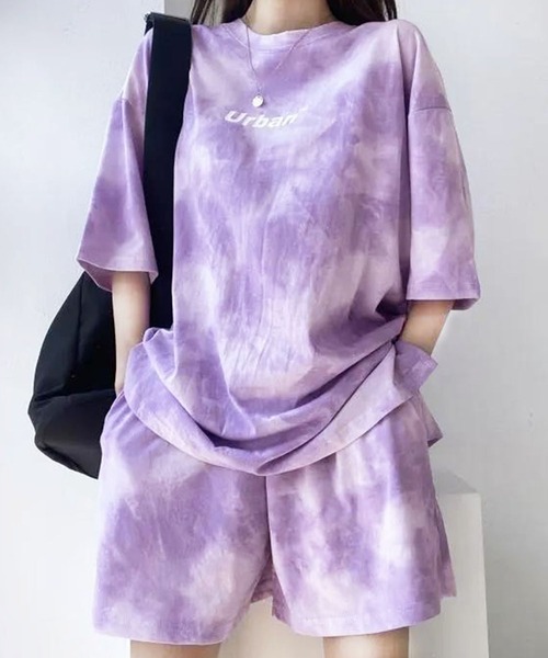 PRIVATE  BEACH（プライベートビーチ）の「2点セットルームウェア タイダイTシャツ＆ショートパンツ（ルームウェア/パジャマ・レディース・パープル/グレー/グリーン・M/L）」の3枚目の写真