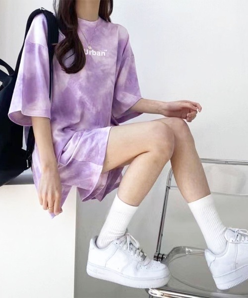 PRIVATE  BEACH（プライベートビーチ）の「2点セットルームウェア タイダイTシャツ＆ショートパンツ（ルームウェア/パジャマ・レディース・パープル/グレー/グリーン・M/L）」の6枚目の写真