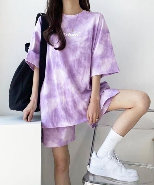 PRIVATE  BEACH（プライベートビーチ）の「2点セットルームウェア タイダイTシャツ＆ショートパンツ（ルームウェア/パジャマ・レディース・パープル/グレー/グリーン・M/L）」の5枚目の写真