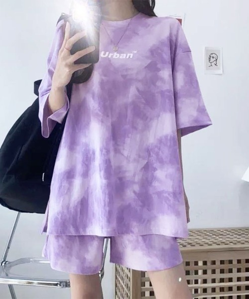 PRIVATE  BEACH（プライベートビーチ）の「2点セットルームウェア タイダイTシャツ＆ショートパンツ（ルームウェア/パジャマ・レディース・パープル/グレー/グリーン・M/L）」の7枚目の写真