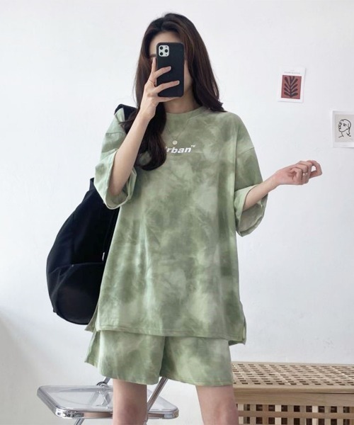 PRIVATE  BEACH（プライベートビーチ）の「2点セットルームウェア タイダイTシャツ＆ショートパンツ（ルームウェア/パジャマ・レディース・パープル/グレー/グリーン・M/L）」の14枚目の写真